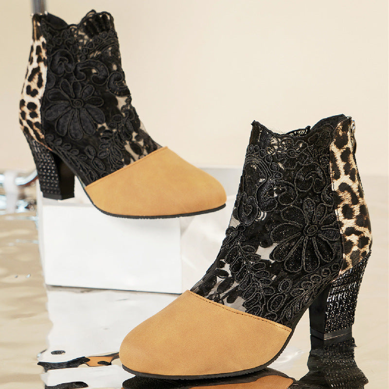 Lace mesh high heel sandals