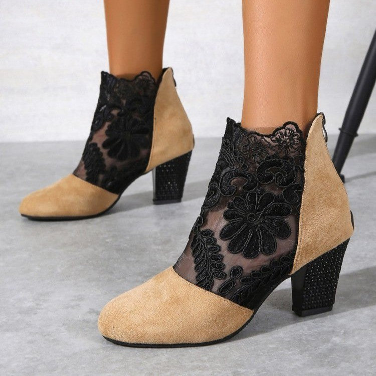 Lace mesh high heel sandals