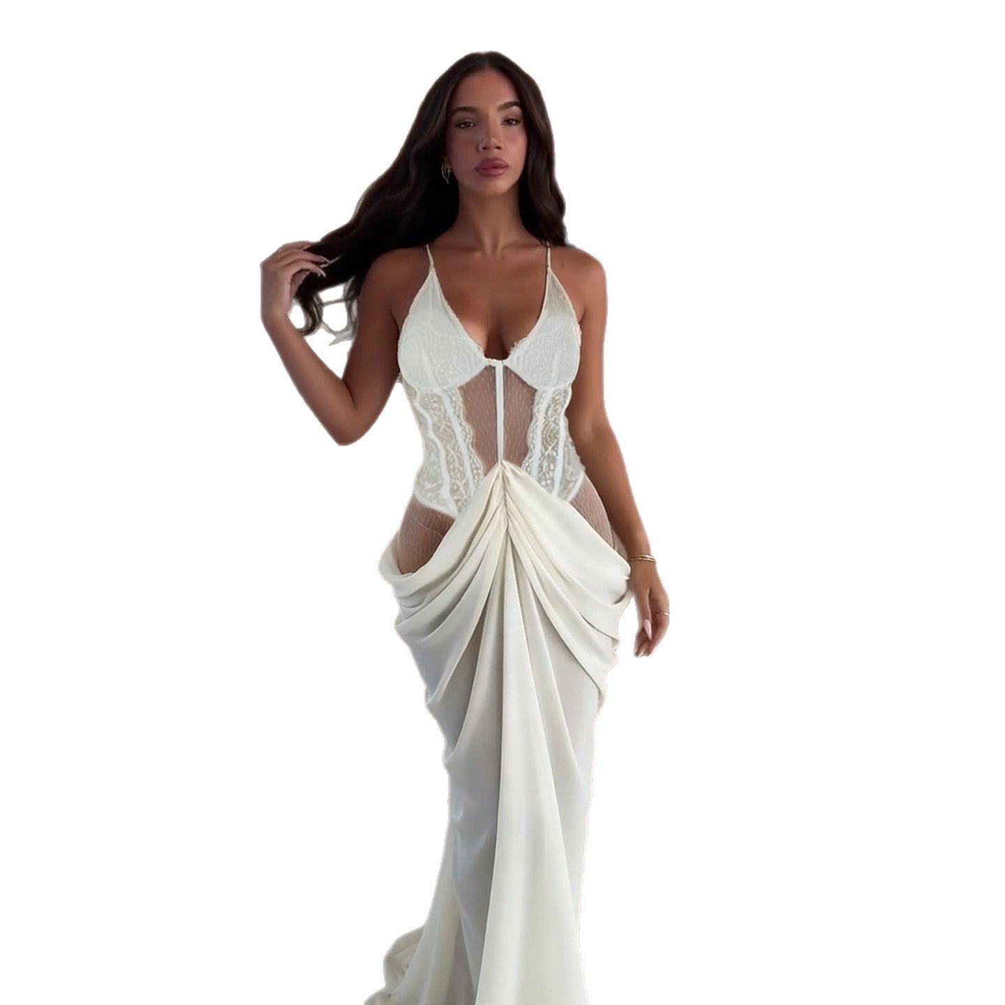 Lace Mesh Pleated Dress