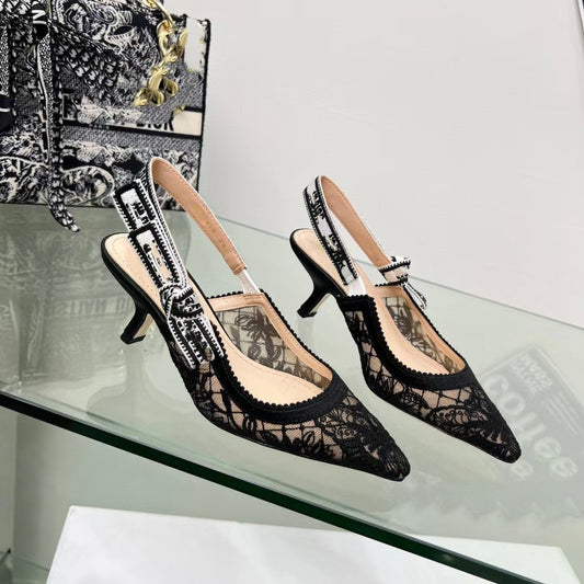 Lace Mesh Pointed Heeled Women Sandals