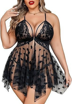 Lace Mesh Suspender Pajama Set