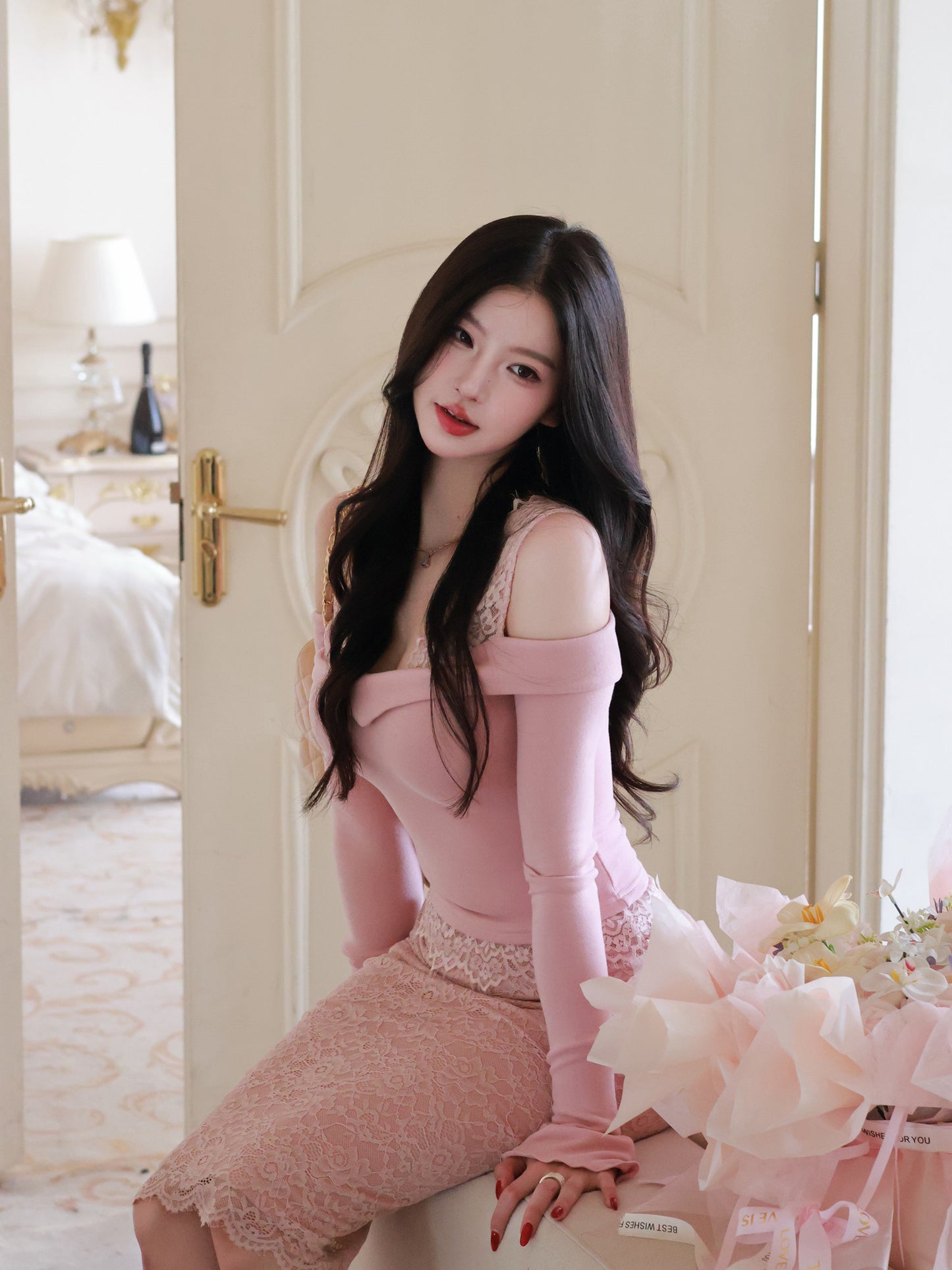 Lace midi skirt