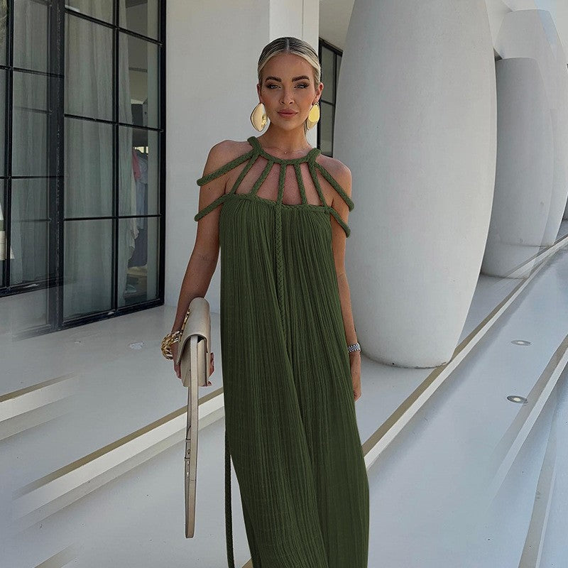 lace off-shoulder sexy halter loose holiday beach dress