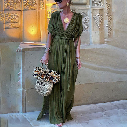 lace off-shoulder sexy halter loose holiday beach dress