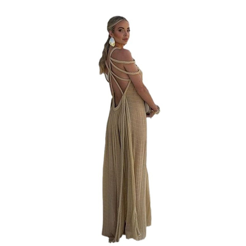 lace off-shoulder sexy halter loose holiday beach dress