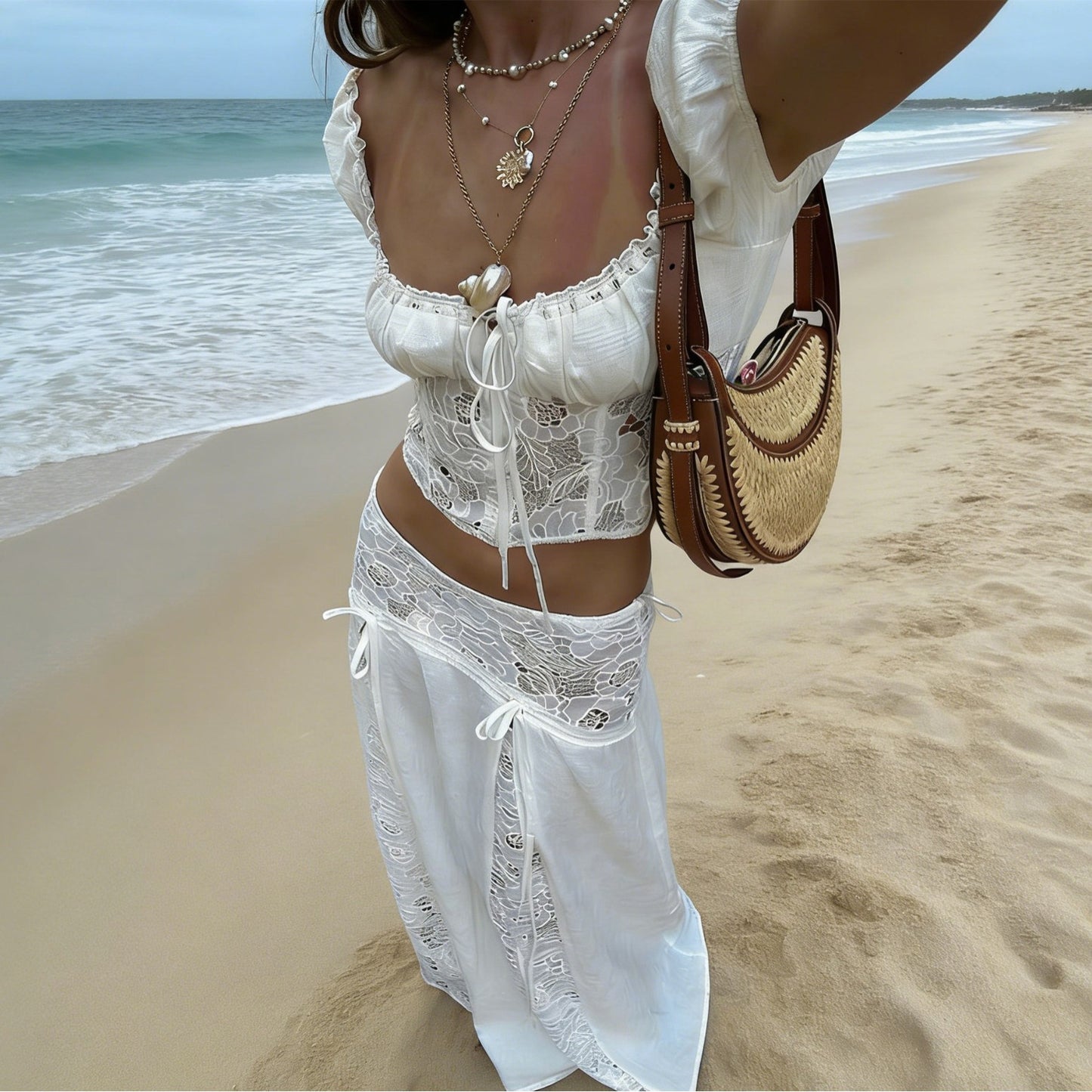 Lace Patchwork High-Waisted Beach Set