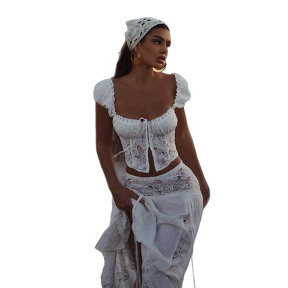 Lace Patchwork High-Waisted Beach Set