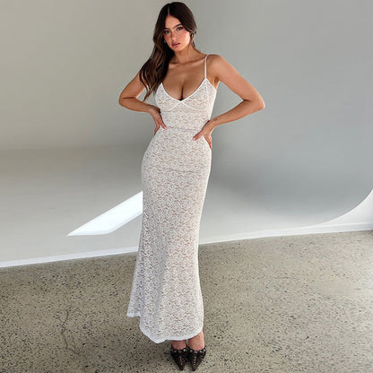 Lace patchwork see-through dress