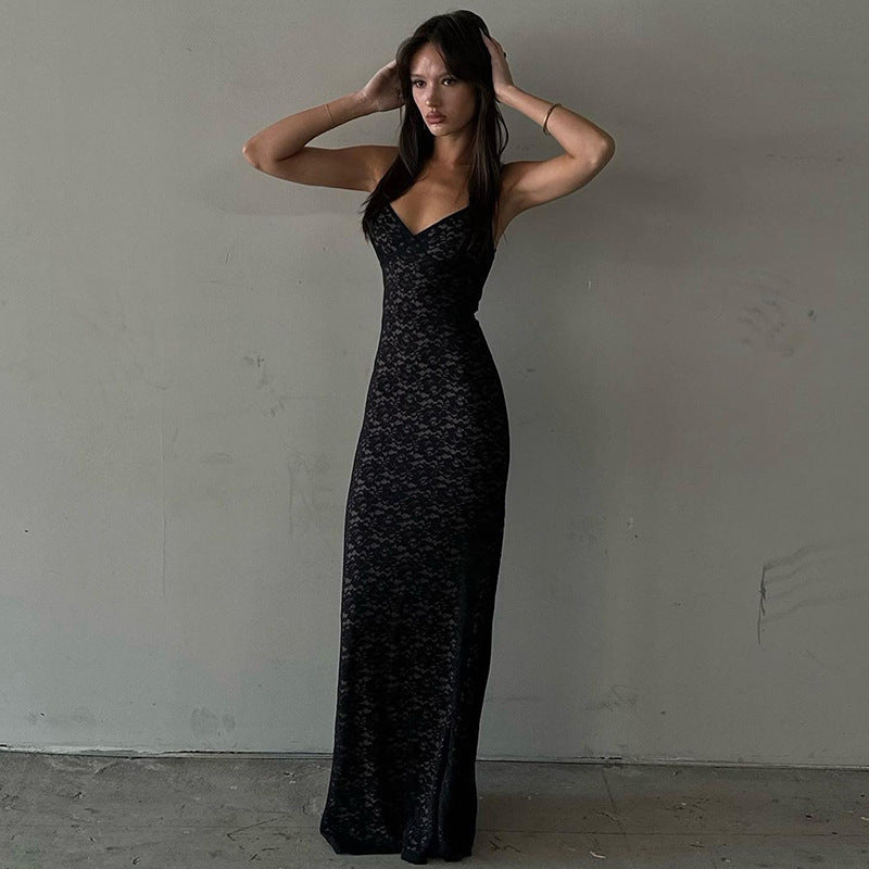 Lace patchwork see-through dress