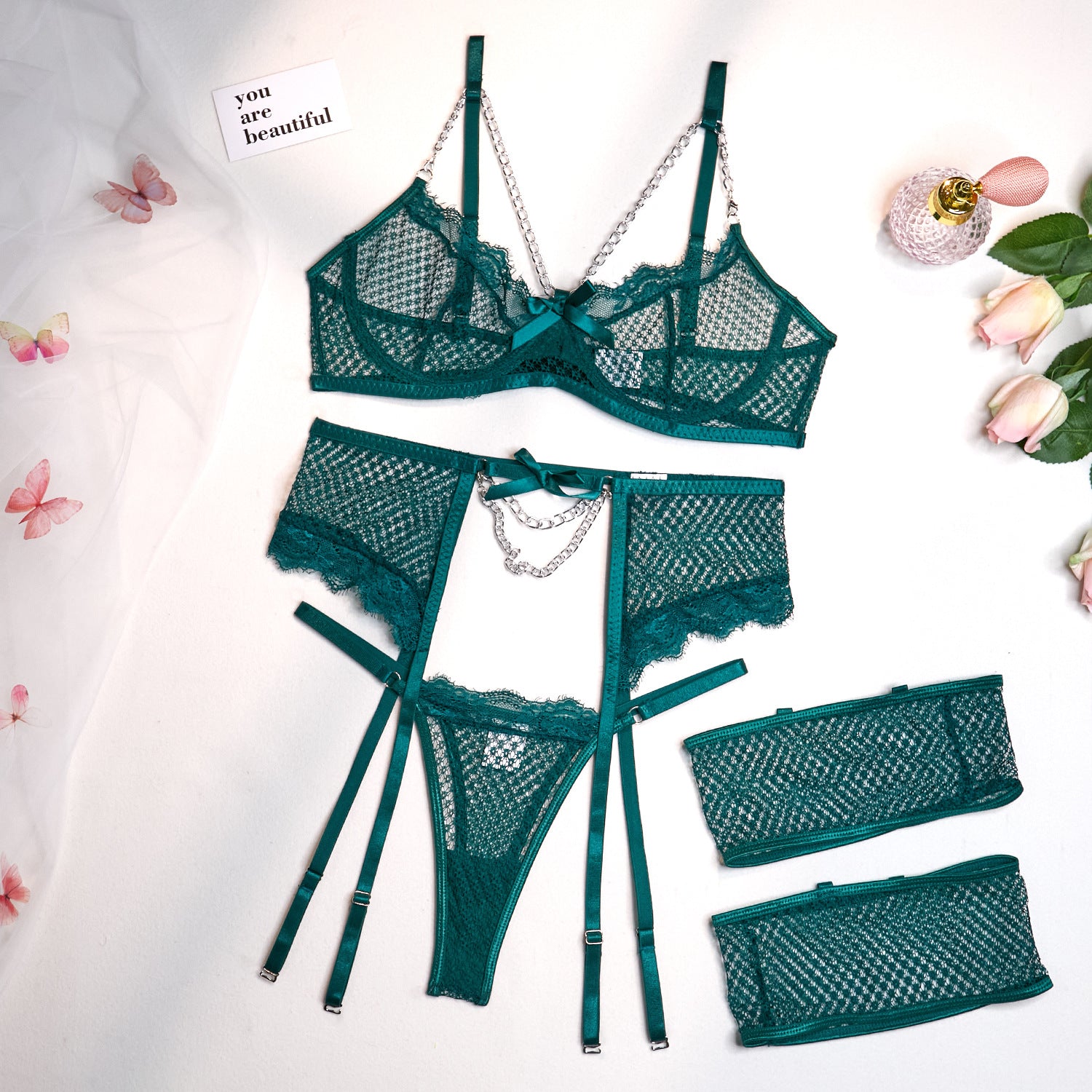 Lace pendant and butterfly four-piece set