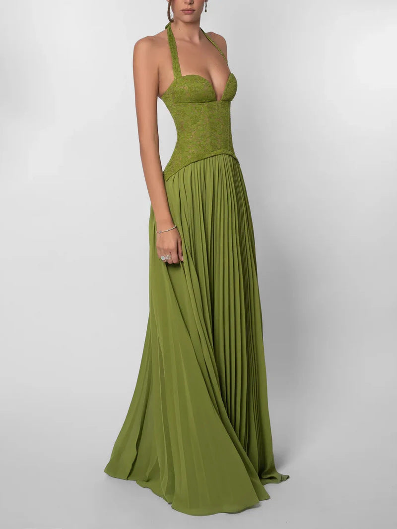 Lace Pleated Sleeveless Dress