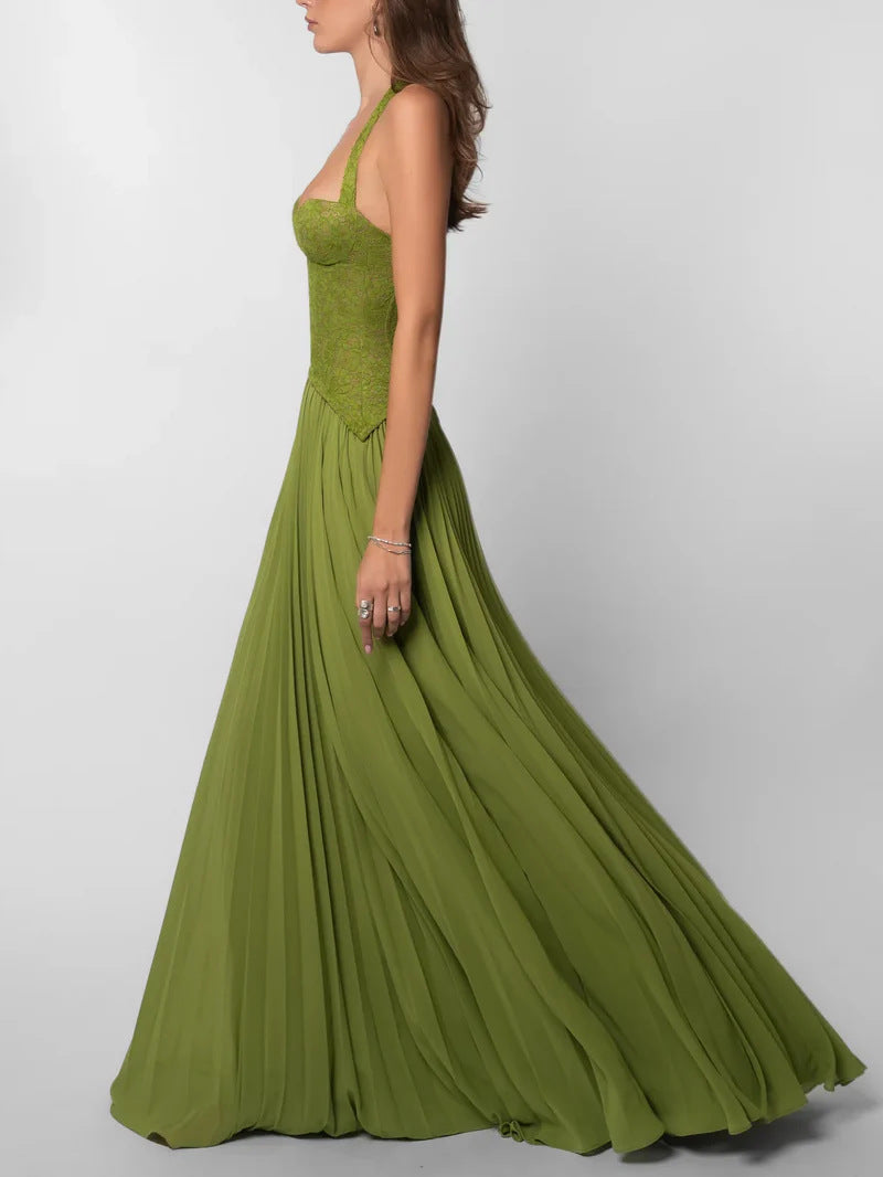 Lace Pleated Sleeveless Dress