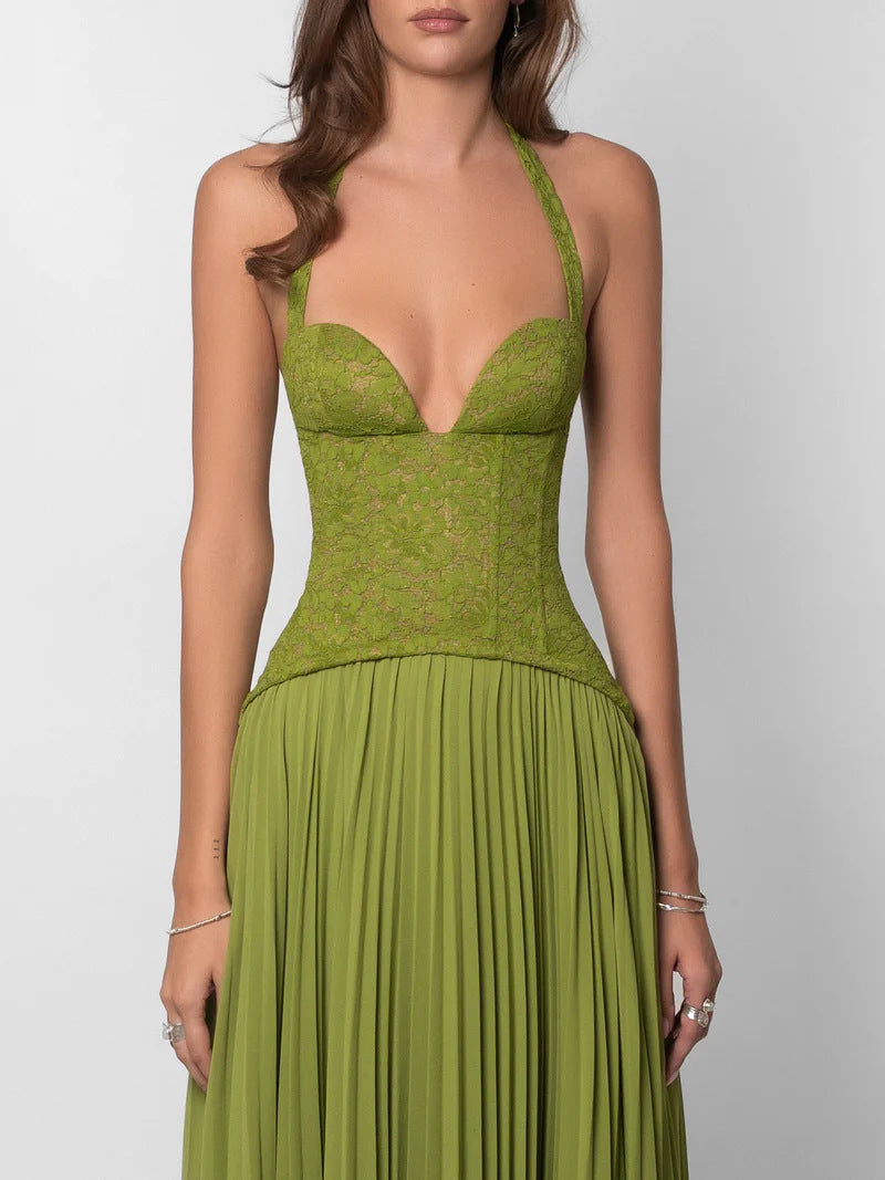 Lace Pleated Sleeveless Dress