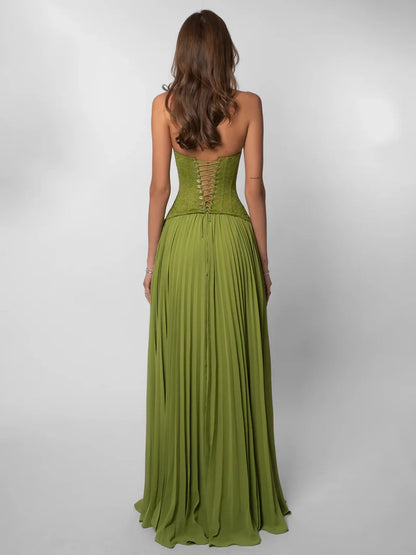 Lace Pleated Sleeveless Dress