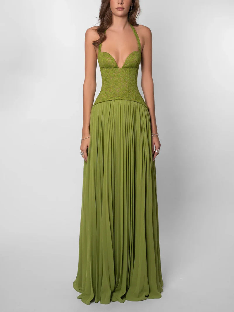 Lace Pleated Sleeveless Dress