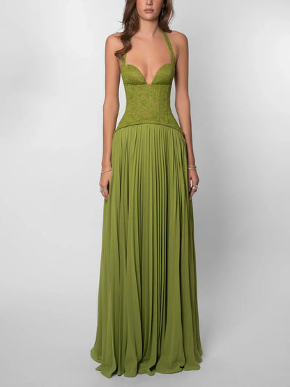 Lace Pleated Sleeveless Dress