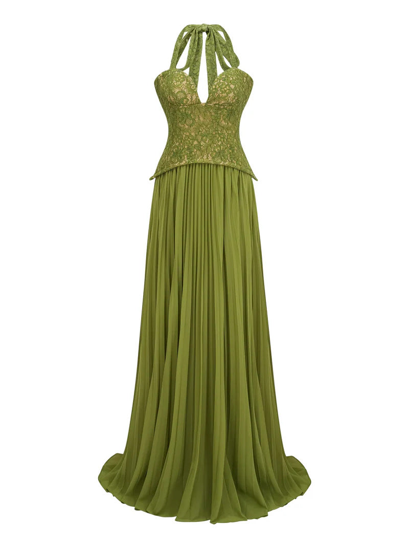 Lace Pleated Sleeveless Dress