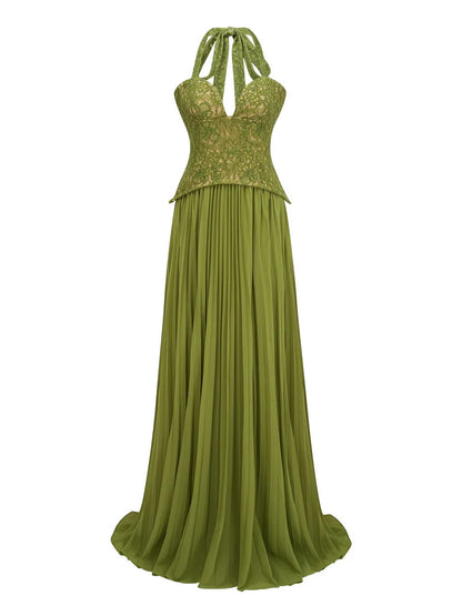 Lace Pleated Sleeveless Dress