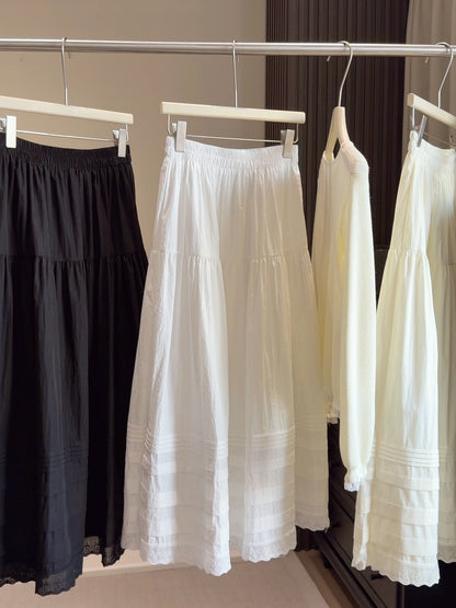 Lace Ruffle A-Line Midi Skirt