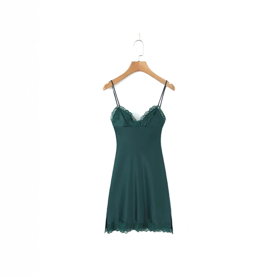 Lace satin strapless dress