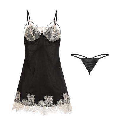 Lace satin strappy nightgown set