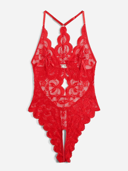 Lace see-through open-crotch jumpsuit