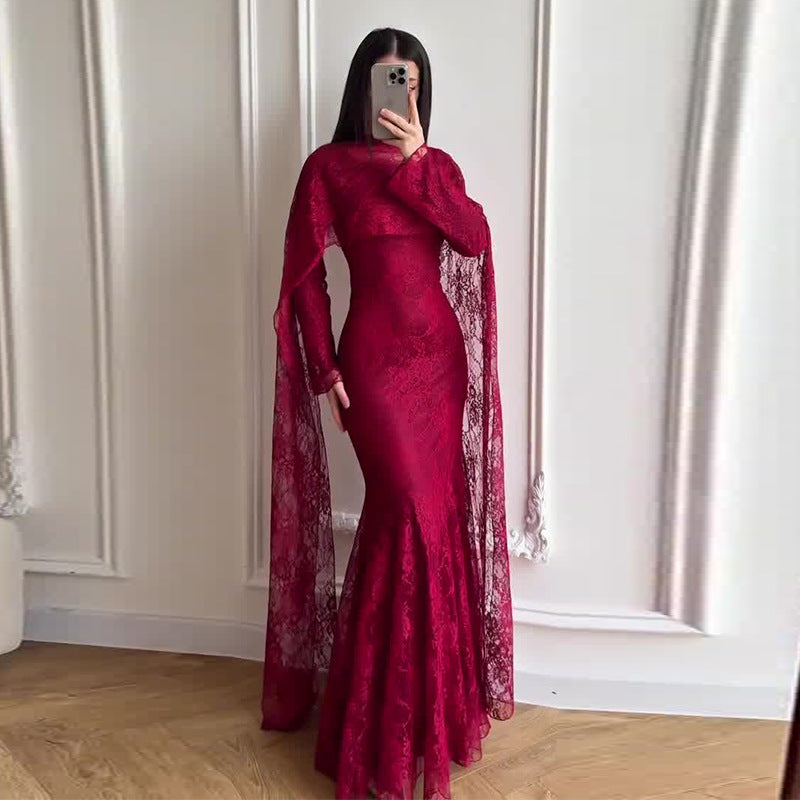 Lace Shawl Slim Fit Hip Elegant Fashion Dress