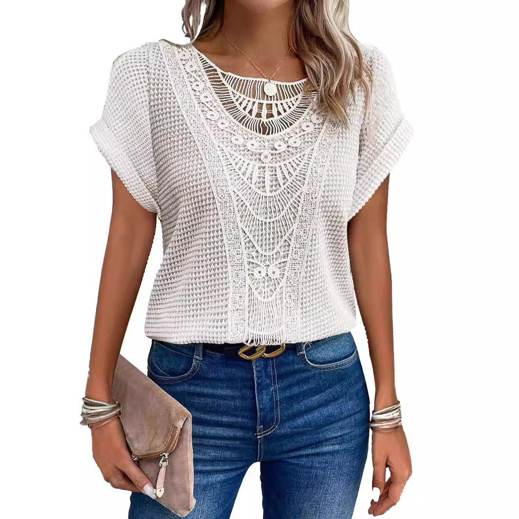 Lace short-sleeved T-shirt