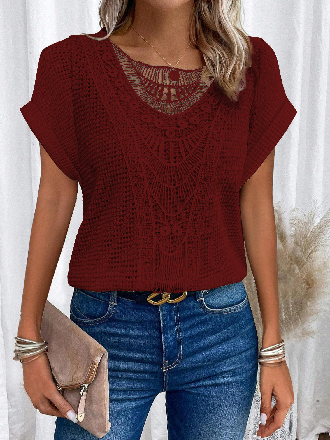 Lace short-sleeved T-shirt