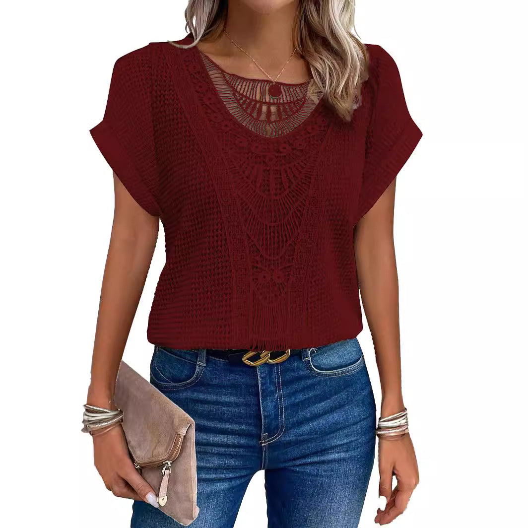 Lace short-sleeved T-shirt