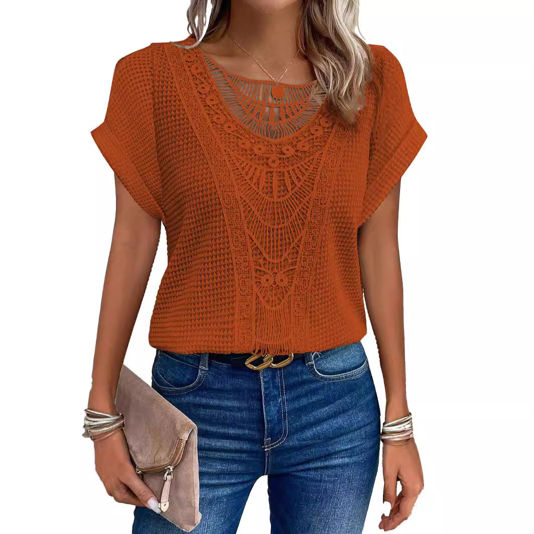 Lace short-sleeved T-shirt