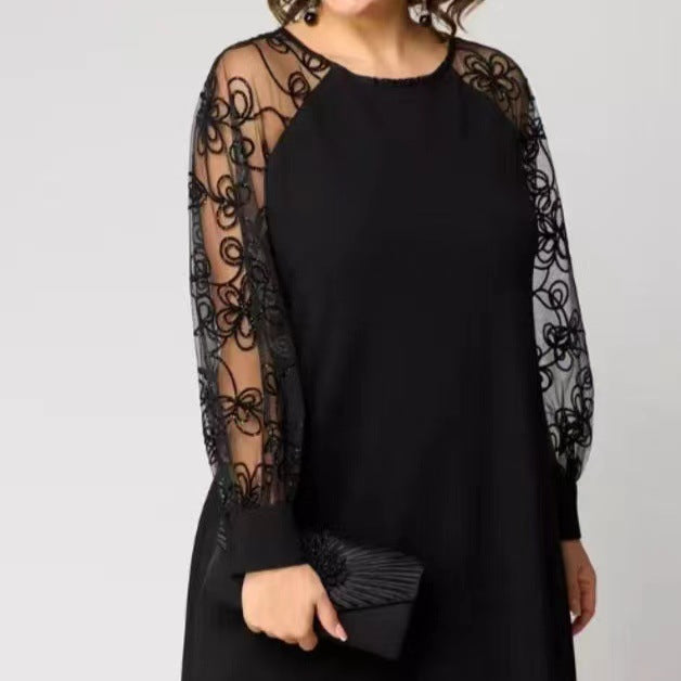 Lace Sleeve A-Line Midi Dress