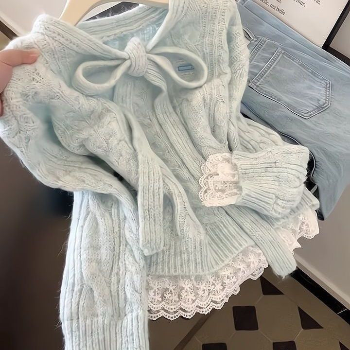 Lace-spliced sweater