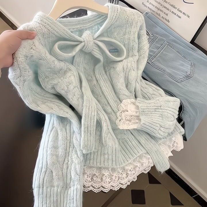 Lace-spliced sweater
