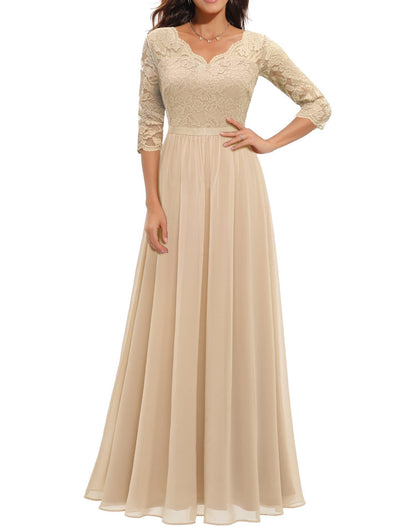 Lace Splicing Long Waist-Cinching Dress
