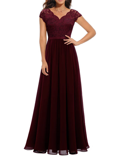 Lace Splicing Long Waist-Cinching Dress