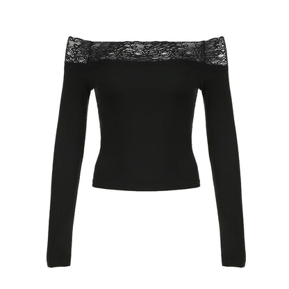 Lace Splicing Off-Shoulder Slim Fit T-Shirt