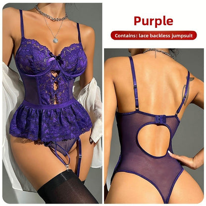 Lace strapless see-through one-piece dress