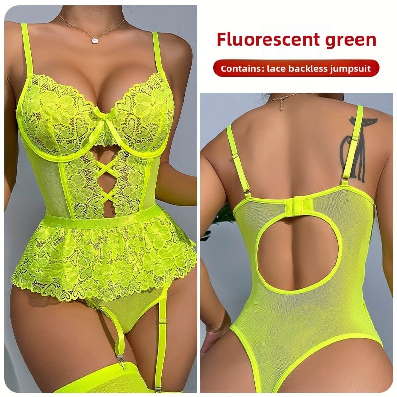 Lace strapless see-through one-piece dress