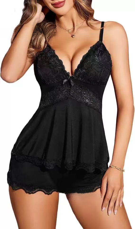 Lace Suspender Shorts Pajama Set