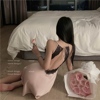 Lace Trim Backless Nightdress