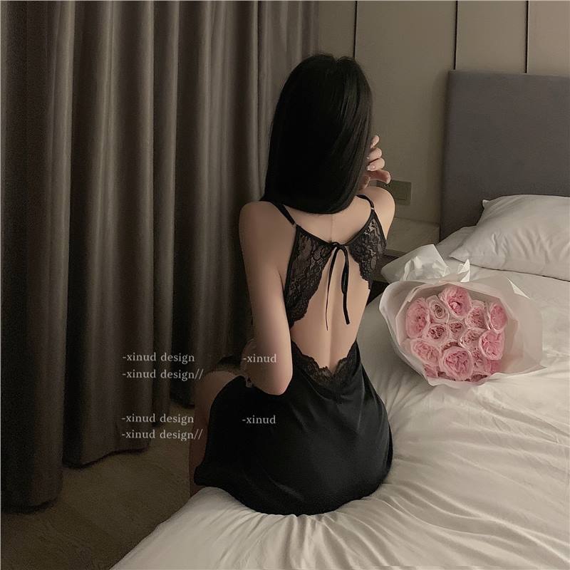Lace Trim Backless Nightdress