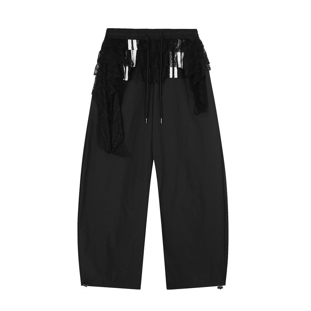 Lace Trim Patchwork Wide-Leg Casual Pants