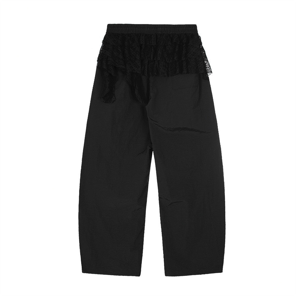 Lace Trim Patchwork Wide-Leg Casual Pants