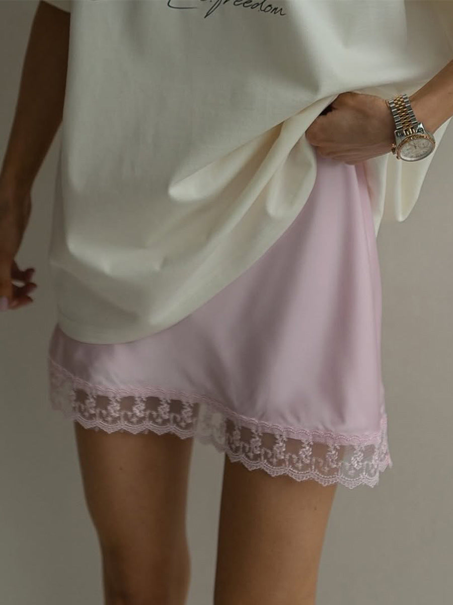 Lace Trim Satin Skirt