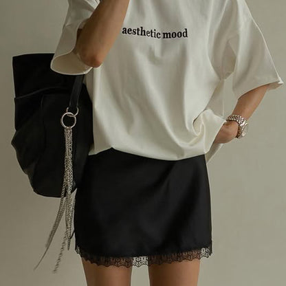 Lace Trim Satin Skirt