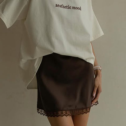 Lace Trim Satin Skirt