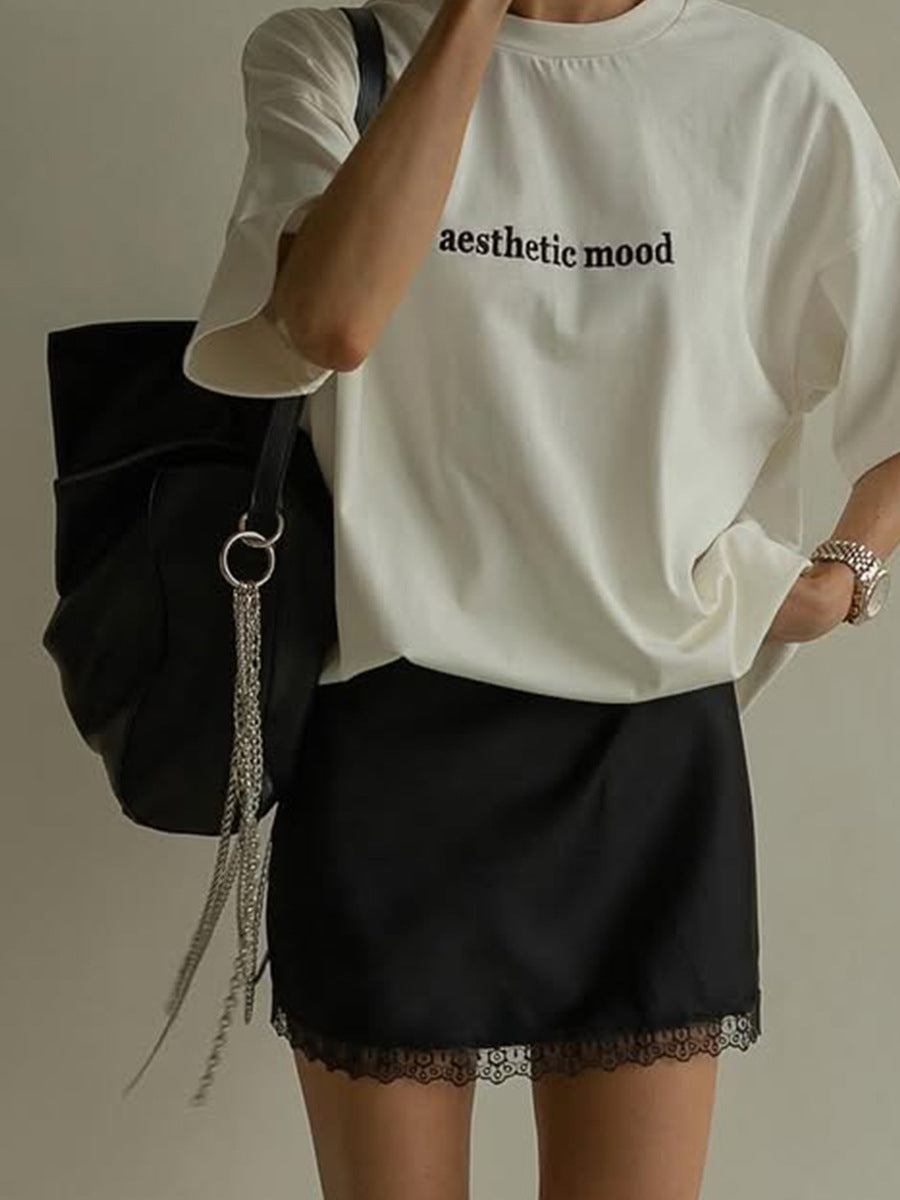 Lace Trim Satin Skirt