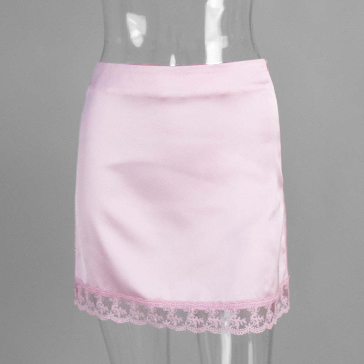 Lace Trim Satin Skirt