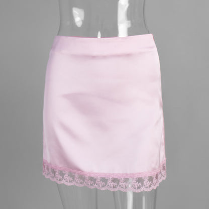 Lace Trim Satin Skirt